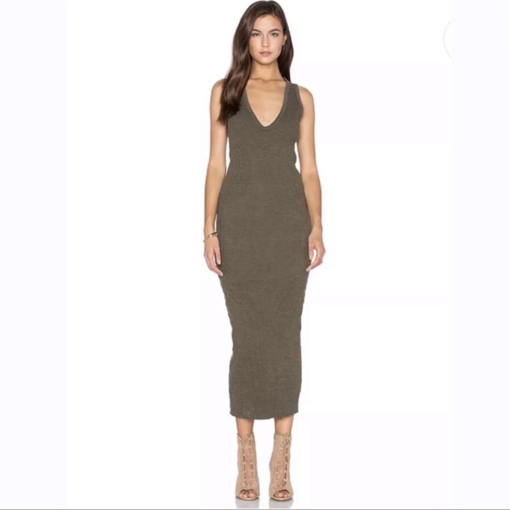 James Perse Heavy Rib V-Neck Dress in Marjoram